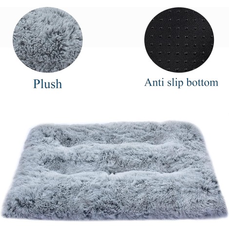 Dog Bed for Medium, Small Dogs Breeds,Soft and Comfortable Dog Bed Mats, Washable Plush Dog Cage Mat, Deluxe Plush Anti-Slip Pet Beds Mats, Fluffy Kennel Pad, Grey 36 X 24 in