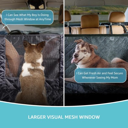 Dog Seat Cover, Waterproof Dog Car Seat Cover for Back Seat with Mesh Window Durable Scratchproof Nonslip Dog Car Hammock with Universal Size Fits for Cars, Trucks & SUVs