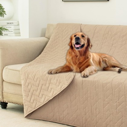 100% Waterproof Dog Bed Blankets double Sided Dog Couch Cover Knurling Pattern pet bed cover Reversible Furniture Couch Sofa Car for Puppy Kids (82x120 Inch(Pack of 1), Beige/beige)