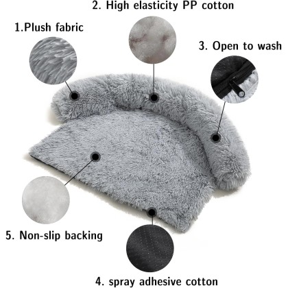 Luxurious Calming Fluffy Plush Dog Couch Bed mats for Pets Dog for sofa Mat Furniture Protector with Cover for Large Medium Small Dogs Anti Anxiety Dog Bed Pet Mat (Light Gray, 37.4"L x 31"W x5.3 "Th)